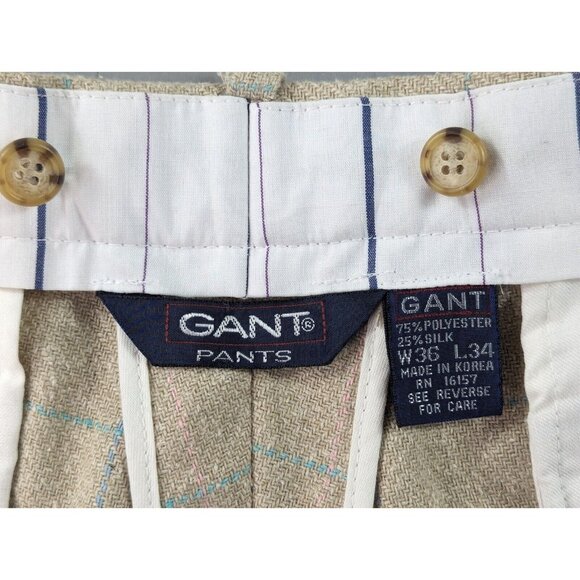 GANT Brown Mens Trouser‎ Size 36x34  Straight Silk Blend Blue Pink Window Pane - Picture 2 of 11